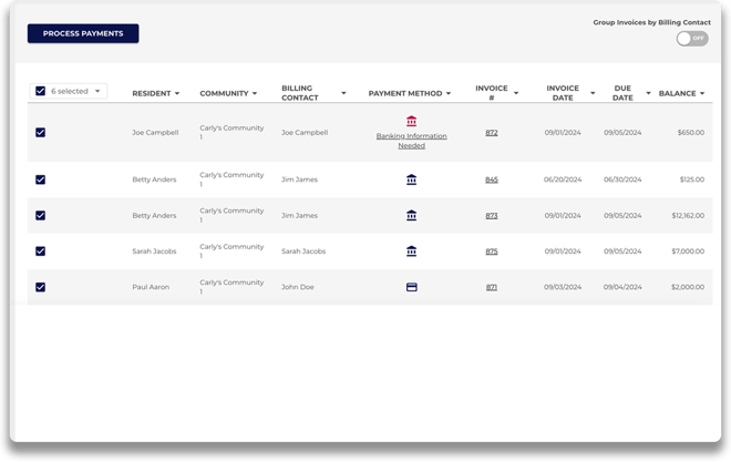 billing - process payments