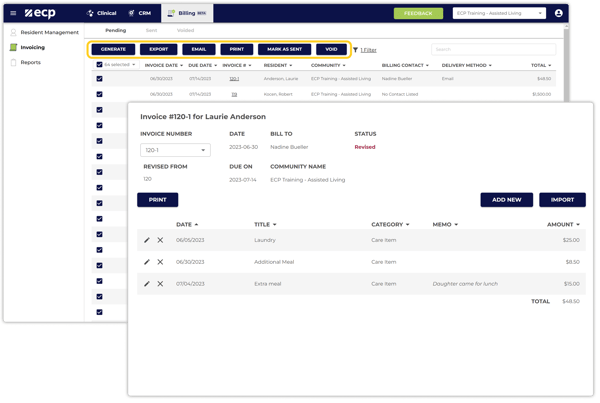 ECP Billing invoice management