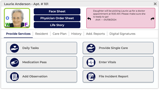 resident options menu